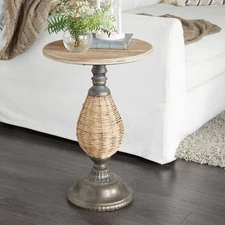 Litton Lane 15 in Round Wood End Accent Table 