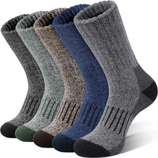 Merino Wool Socks for Men, 5 Pairs Thermal Warm Hiking Super Thick Crew Work Cus