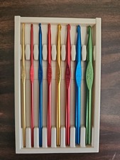 Vintage Aluminum Crochet Hook Set D-K Colorful USA Made Hooks w/ Case