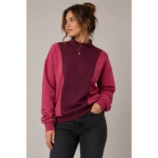 Athleta Colorblock Mock Neck Sweatshirt Burgundy Pink Thumbhole Small F1
