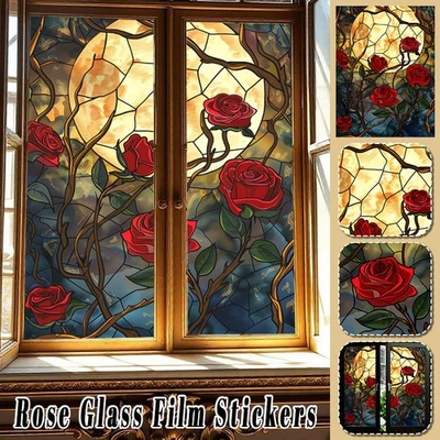 Art Glass Rose Film Support Adhésif Vitrail Protection Fleur Verre Autocollant NEUF - Photo 1/4
