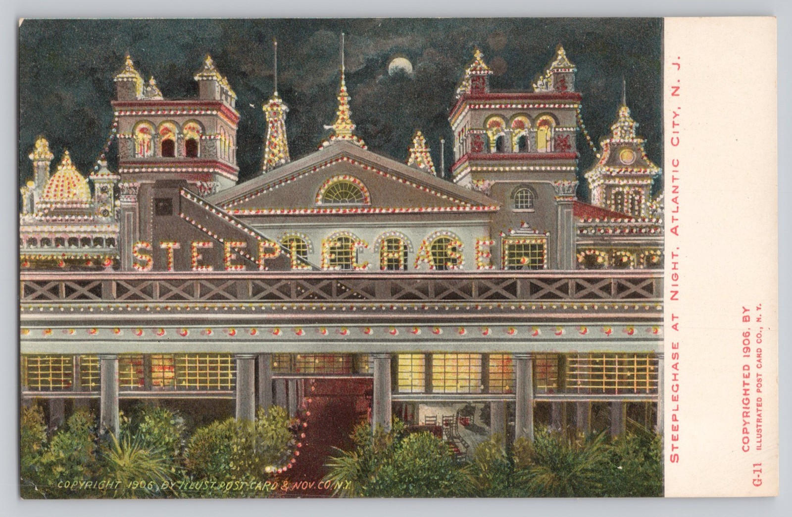 Steeplechase at Night Lit up Atlantic City NJ New Jersey 1906 Antique Postcard