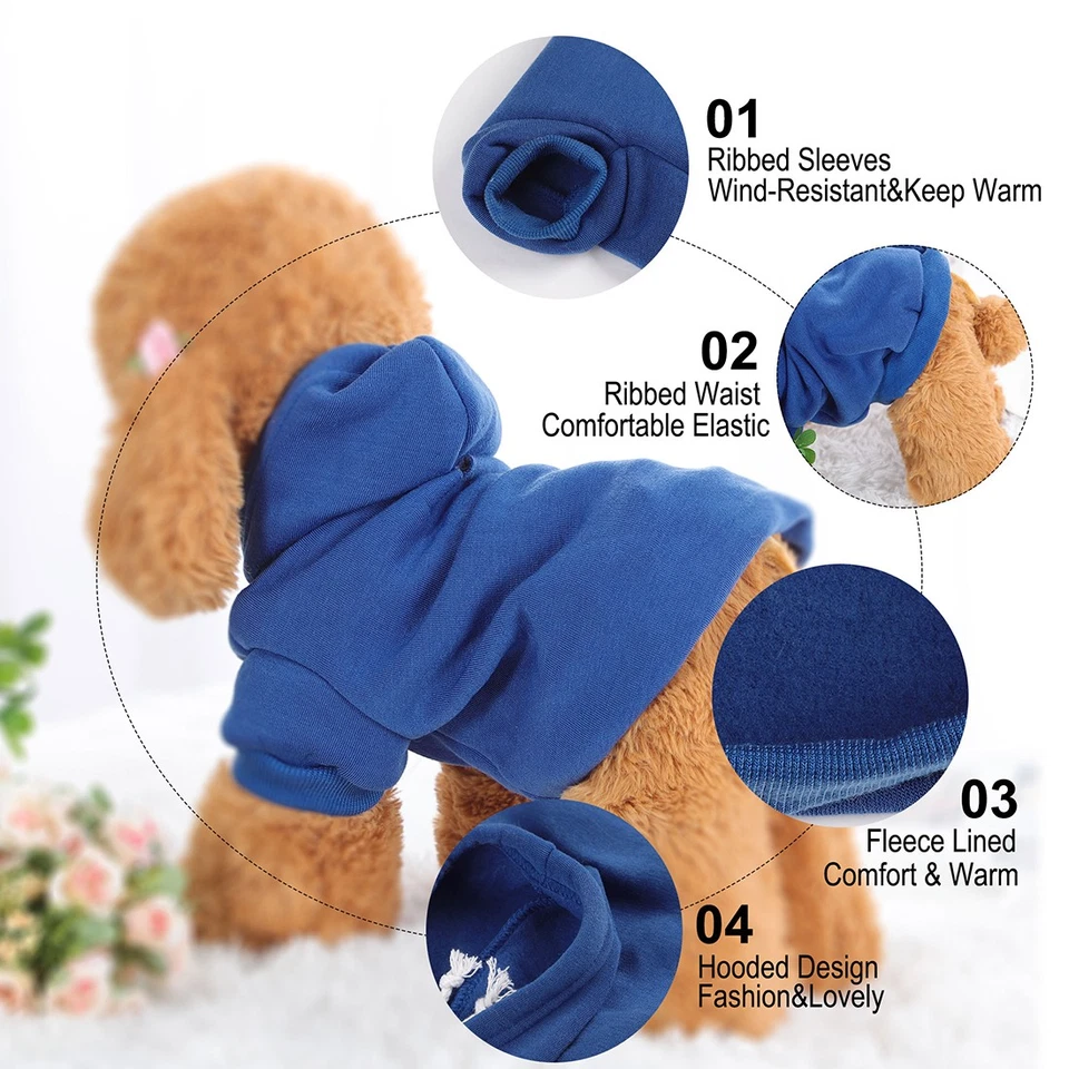 Sudadera con Capucha de Perro de algodón Ropa de Mascota abrigo azul XS - Imagen 3 de 4
