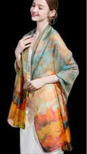 100% Silk Scarf Women neckerchief thin Shawl Wrap Floral orange yellow HD118-21