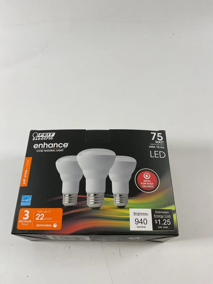 (3-Pk) Feit Electric Flood LED Light Bulb Dimmable 2700K Soft White R20 45W Eqv - Image 3 of 4