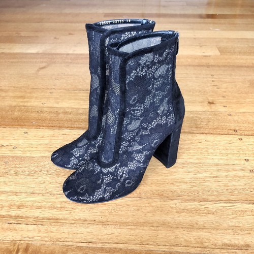 Gianvito Rossi Black Suede & Lace Heeled Ankle Boots, Size 38 - Picture 4 of 11
