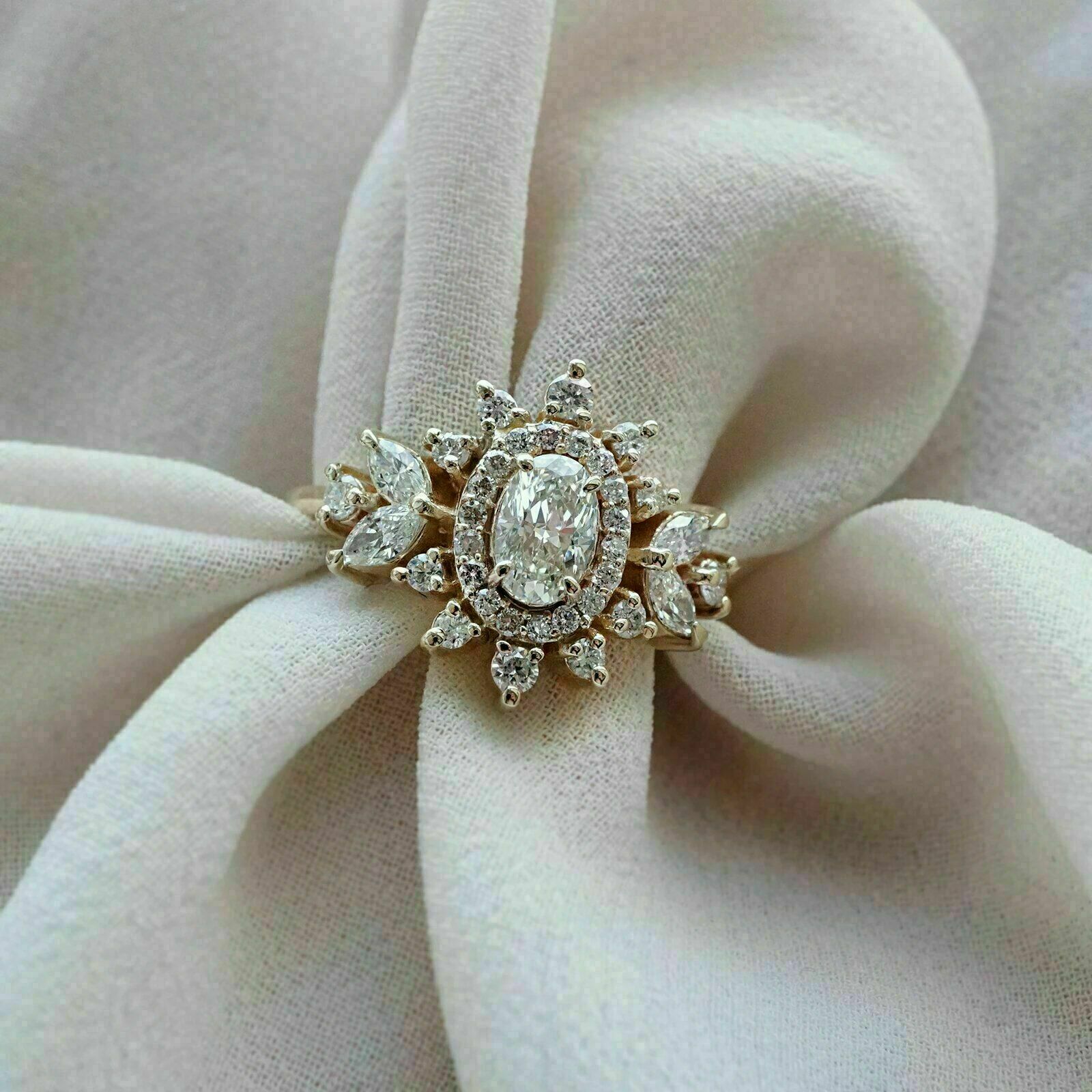 3Ct Lab Created Oval Diamond Unique Women's Wedding Ring 14K Yellow Gold Over