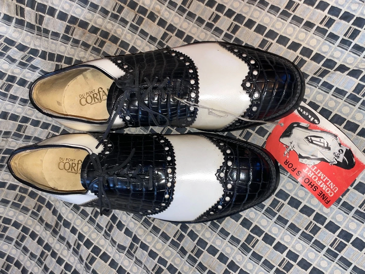 VTG 70s 80s MENS 7 SHAW LEATHER WINGTIP SPECTATOR TU-TONE GOLF GATOR SHOES