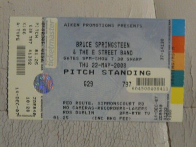 BRUCE SPRINGSTEEN & the E STREET BAND Unused Ticket Stub RDS Dublin 22 May 2008