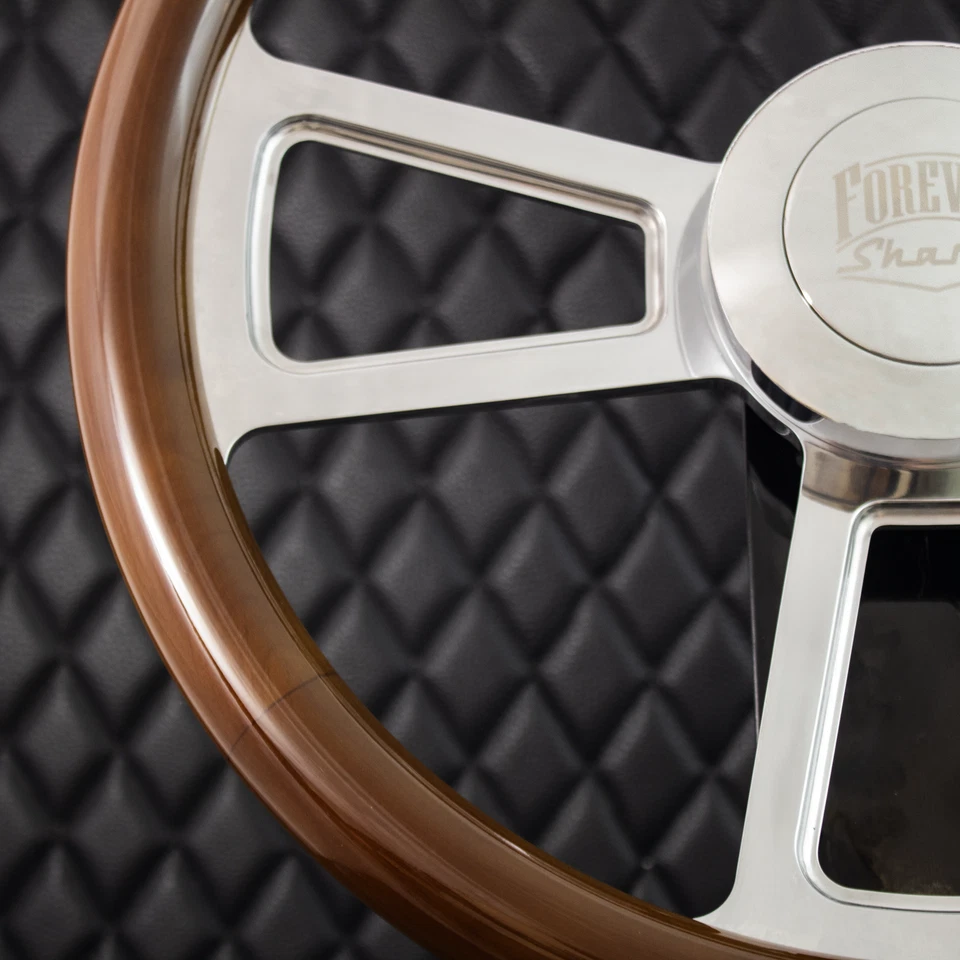 (T04) 18" Steering Wheel Big Rig Dark Mahogany Wood KEN W900 & PETE 320-389 - Image 3 of 4