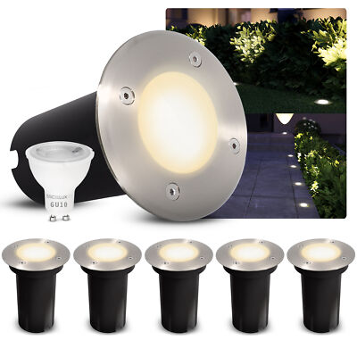 LED Bodeneinbauleuchte KALPA rund silber gebürstet IP67 inkl. GU10 6W warmweiß