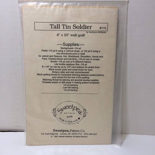 Hohe Zinn Soldat Quilt Muster 8"" x 25"" Sweetpea - Bild 3 von 3