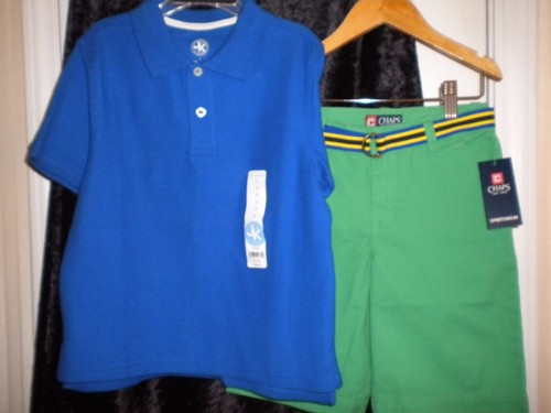 NWT BOYS SIZE 7 J KHAKI SHIRT & CHAPS SHORTS SET BLUE GREEN, ADJUSTABLE WAIST - Picture 4 of 4