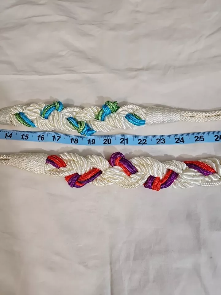2 80's Vintage Belt Braided Nylon Rope Sz M/L  White Red   Purple / Blue Green - Image 2 of 4