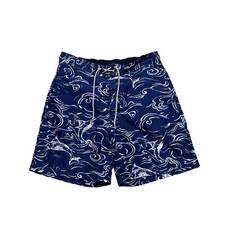 Nautica Marlin Print Swim Trunks Mens Size Large Navy Blue Drawstring