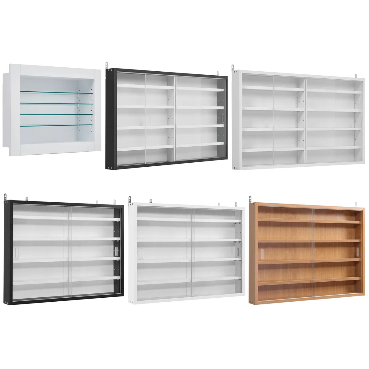 Collectors Display Cabinet Wall Mounted Storage Shelves Toy Models Glass Fronted