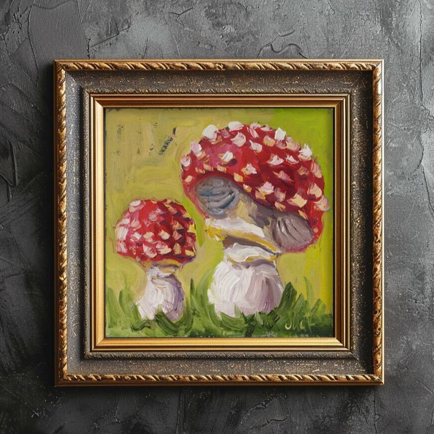 Mushroom Oil Painting Fly Agaric Original Wall Art Amanita Artwork Small Wall