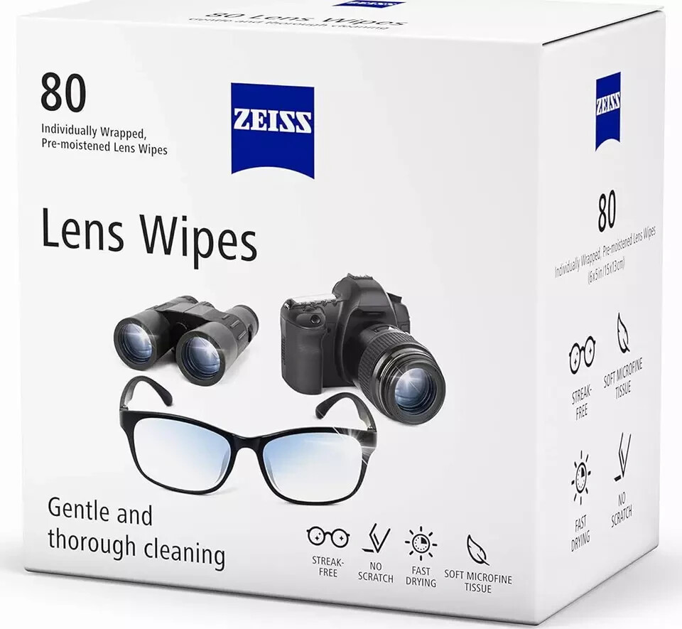 ZEISS Pre-Moistened Lens Cleaning Wipes, 80 Count
