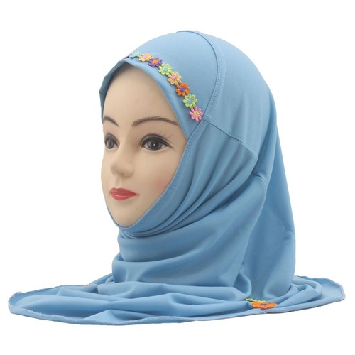 Muslim Kids Girls Flower Hijab Amira Turban Full Cover Headscarf Shawl Wrap 2-6Y - Picture 7 of 47