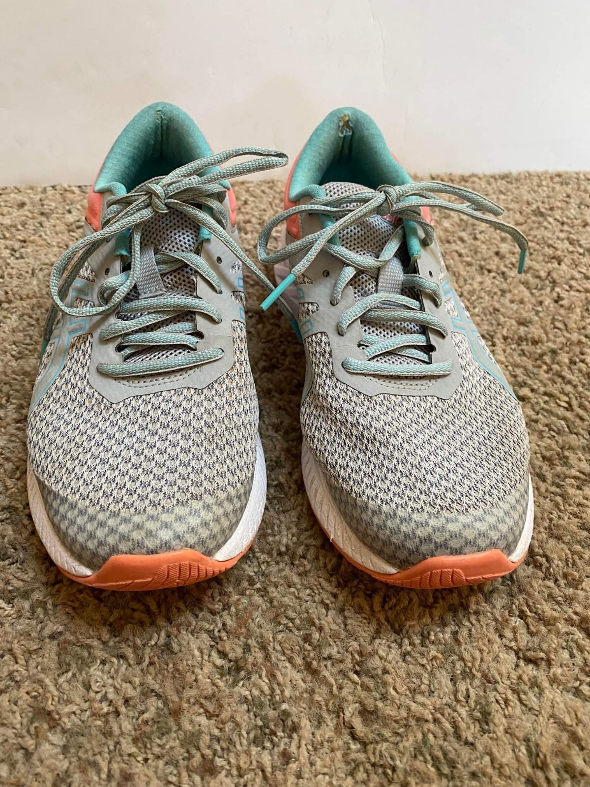 Asics FuzeXLyte Womens Lace Up Running Shoes Gray Orange Teal Athletic