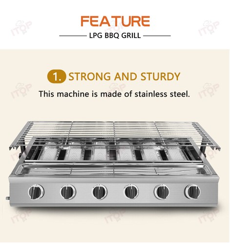 6 bruciatori barbecue a gas grill senza fumo protezione in vetro in acciaio inox - Foto 11 di 11