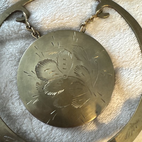 Vintage Etched Brass Small Gong with Stand and Striker India - Picture 4 of 4
