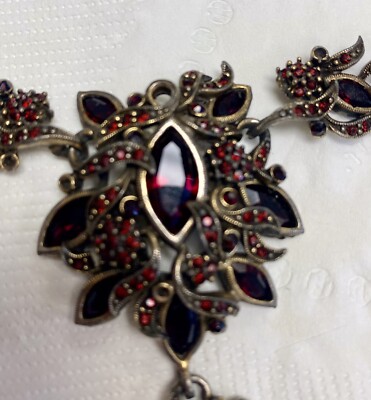 Vintage Signed Hollycraft 1950 Dark Red Rhinestone