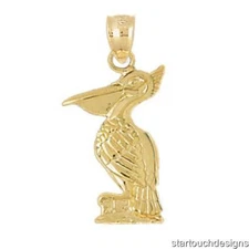 New 14k Gold Pelican Bird Pendant