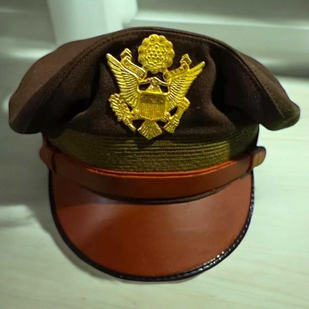 WW2 US Army Aircorps Military Officers Pilots OD Visor Crusher Hat