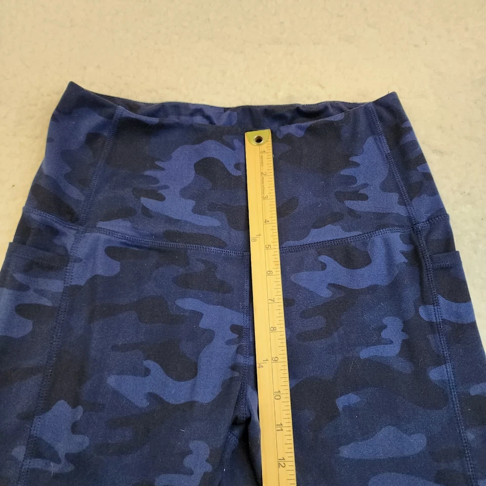 Legging Danskin L azul camuflagem bolsos laterais comprimento total esporte treino elástico grosso - Imagem 4 de 4
