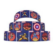 Marvel Superheroes Grid Blue 1" Wide Repeat Ribbon Sold in Yards