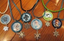 New FROZEN Themed Bottlecap Necklaces Snowflake Cham-Elsa,Anna, Olaf  3 Quotes