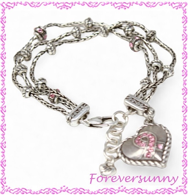 Brighton Power of Pink Crystal Heart Charm Bracelet