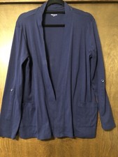Cable  Gauge Women's Long Sleeve Navy Light Weight Open Front Cardigan Size XL