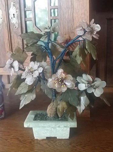 Vintage 1960s Chinese Jade Bonsai Rose Quartz Other Semi-Precious Stones 12" #2 - Picture 4 of 12