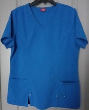 Dickies Blue L Stretchy Scrub Metal Dickies stud  Tag 3 Pocket with Ring