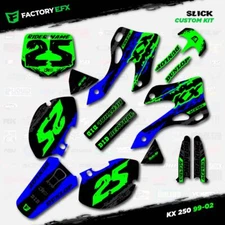 Blue & Green Slick Graphics Kit fits 99-02 Kawasaki Kx250 Kx 250 Decal Sticker
