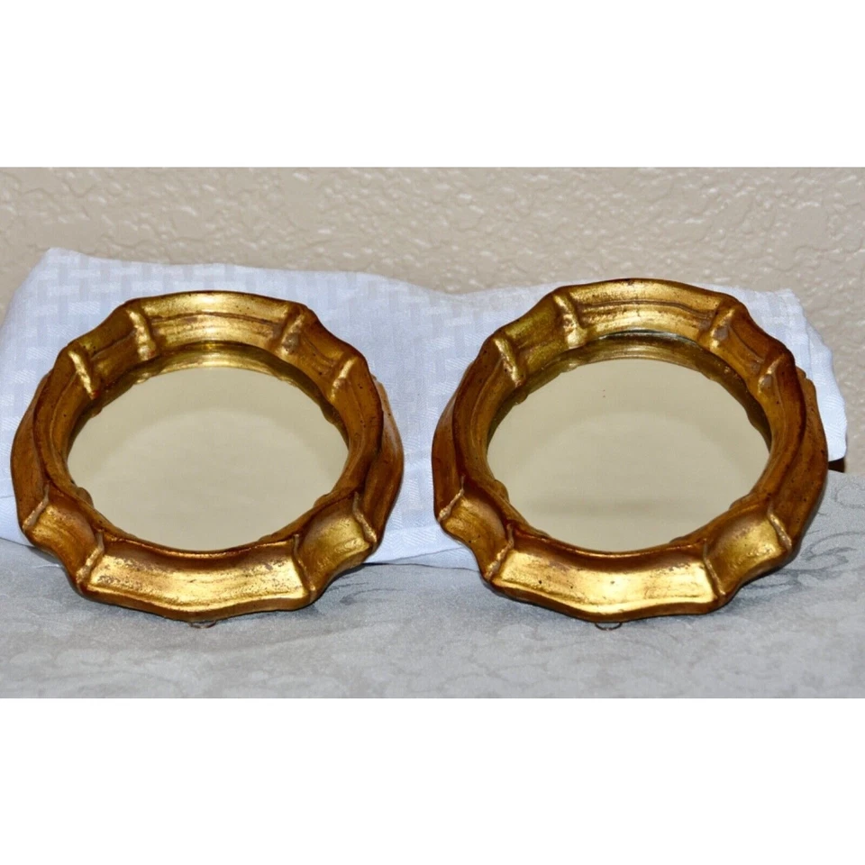 Antiguo juego de espejos italianos florentinos de madera dorada barroco rococó 7" Foto 2 de 4