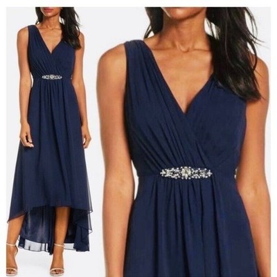 New Eliza J Womens Size Navy Embellished High Low Chiffon