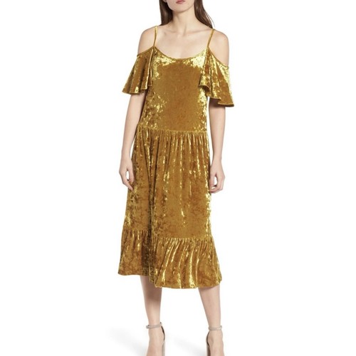 NEW REBECCA MINKOFF COLD-SHOULDER VELVET MIDI DRESS XS - Picture 11 of 11