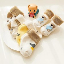 5 Pairs Autumn Winter Warm Strip Baby Sock Cute Cartoon Dot Thick Infant Floor S