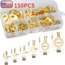 150PCS Brass Insulated Crimp Ring Terminals Electrical Wire Connector Spade Kit