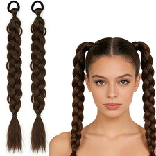 2PCS Long Braid Ponytail Hair Extensions, 24 Inch Straight Wrap around Braided