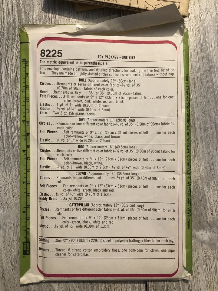 Patrón de costura artesanal y pasatiempo de colección años 70 simplicidad #8225 juguetes muñeca perro payaso Foto 4 de 4