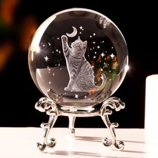 Cat Crystal Ball 3D Cat Lover Gifts Glass Decorative Ball Globe Figurine Home...
