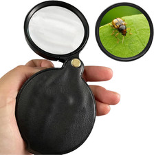 1Pcs 10X Pocket Magnifying Glass, Hand Folding Magnifying Glass with Leather Cas
