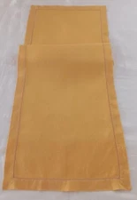 Vintage Irish Linen Table Runner Autumn Yellow Wide Hemstitch Border