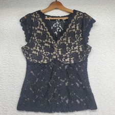 Women's Babydoll Cami Top Medium Black Floral Sheer Lace Y2K Whimsigoth Goth