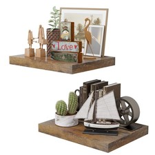 2 PCS Rustic Brown 12 Inch Deep Floating Shelves Wall Wood Live Edge