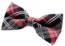 Elegant Classic Plaid Check Woven Microfiber Pre-tied Bow Tie Black and Red